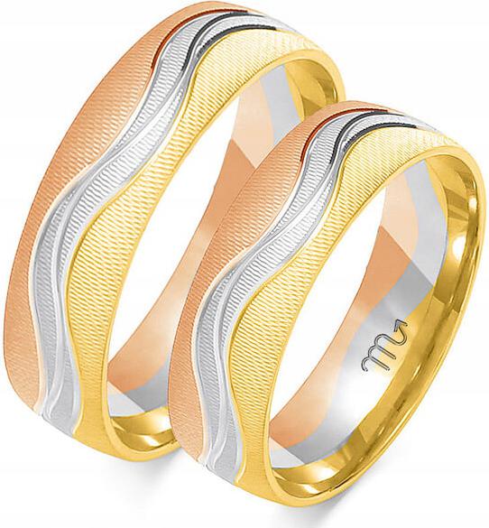 Zlatý snubní prsten svatba jemný 14K 585 r 14 15 16, jedinečný model gravírování