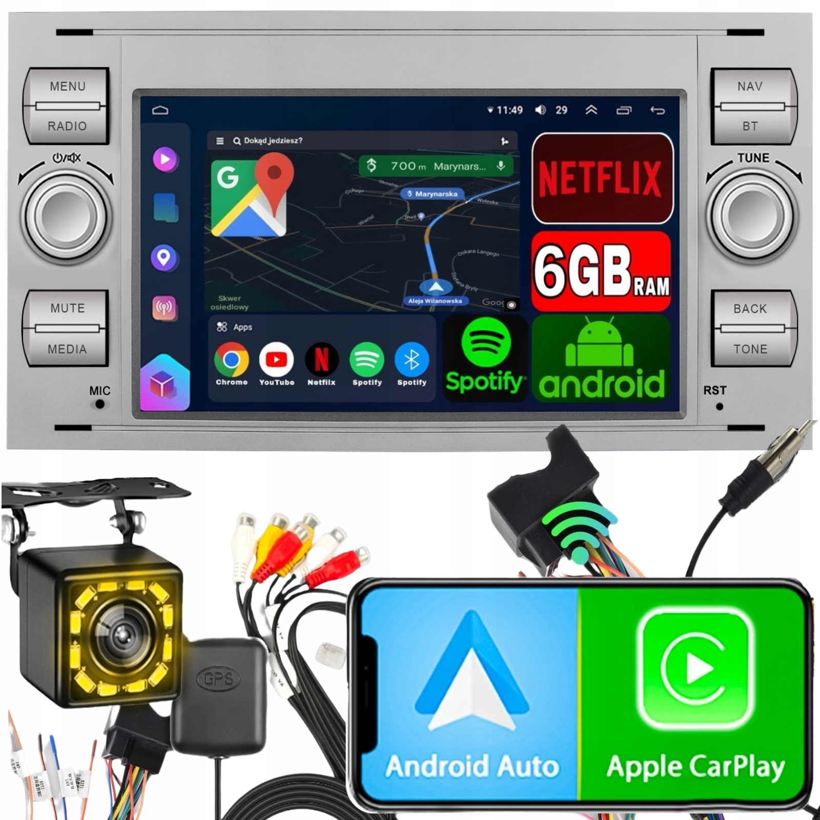 Autorádio pro Ford Kuga S-max C-max Carplay 6GB Rds Gps Wifi Android