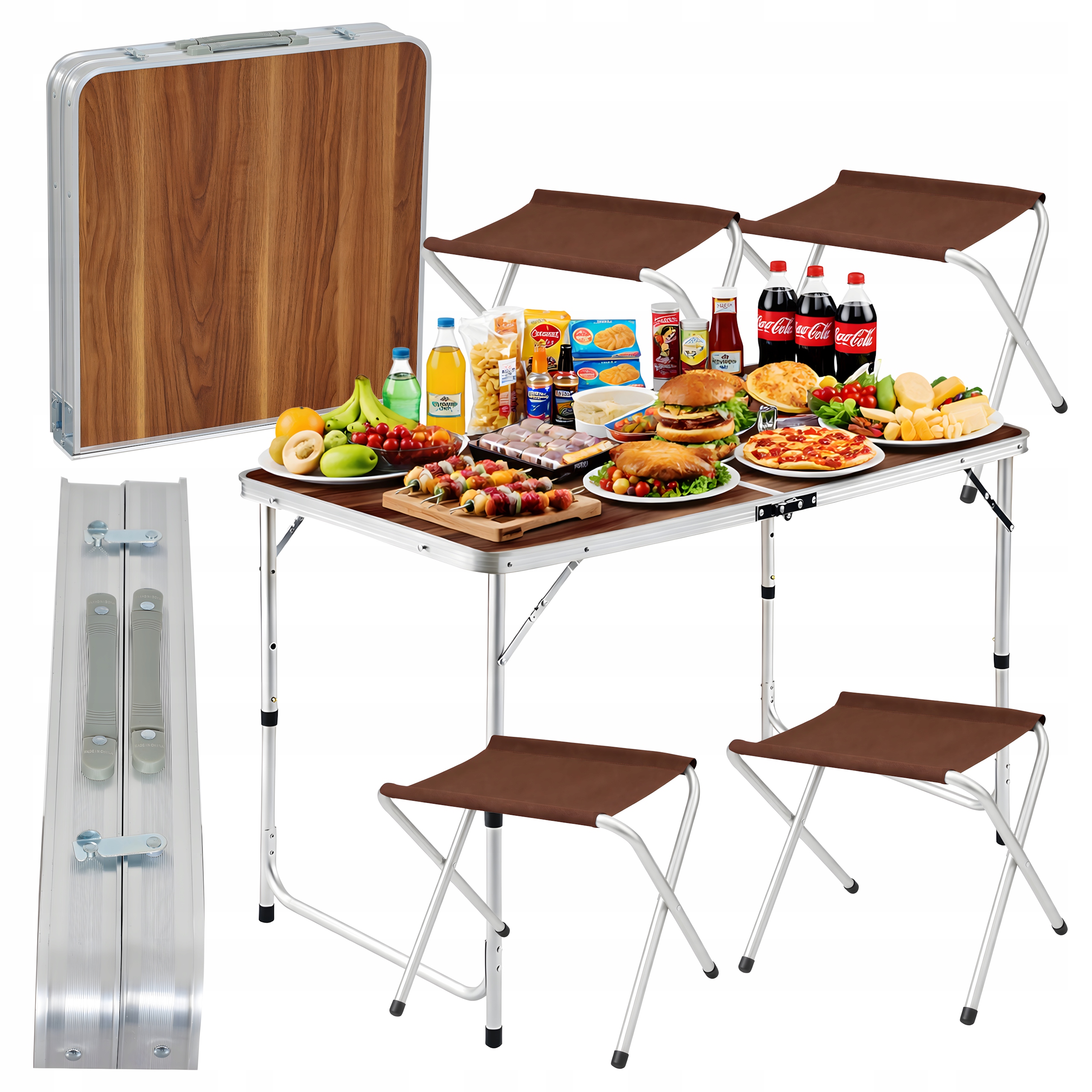 Zestaw Stolik Stół Turystyczny Składany Kempingowy Duży 4 Krzeszła Walizka