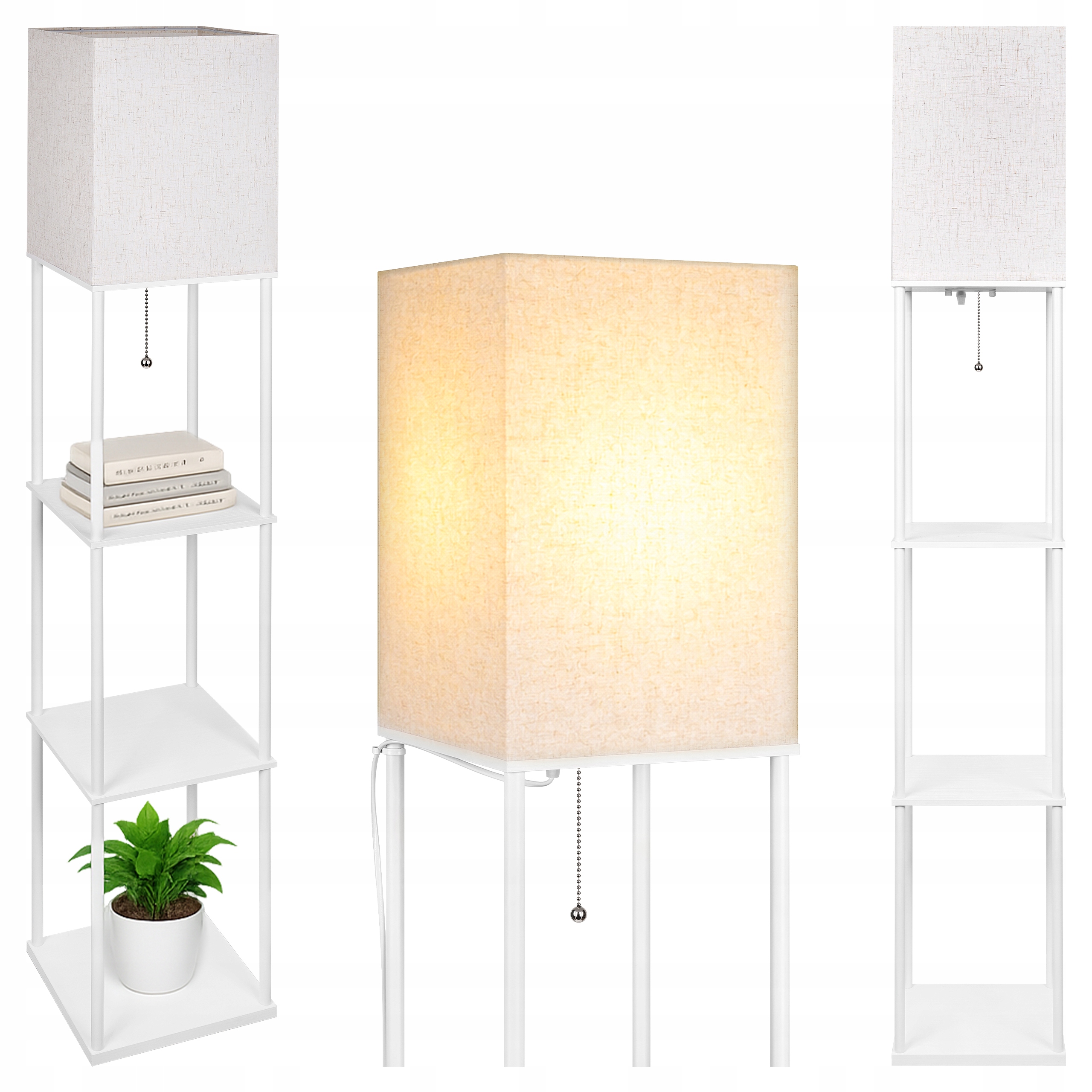 Lampa Stojąca Podłogowa LED biała 2w1 PÓŁKA REGAŁ 160cm Do Czytania E27