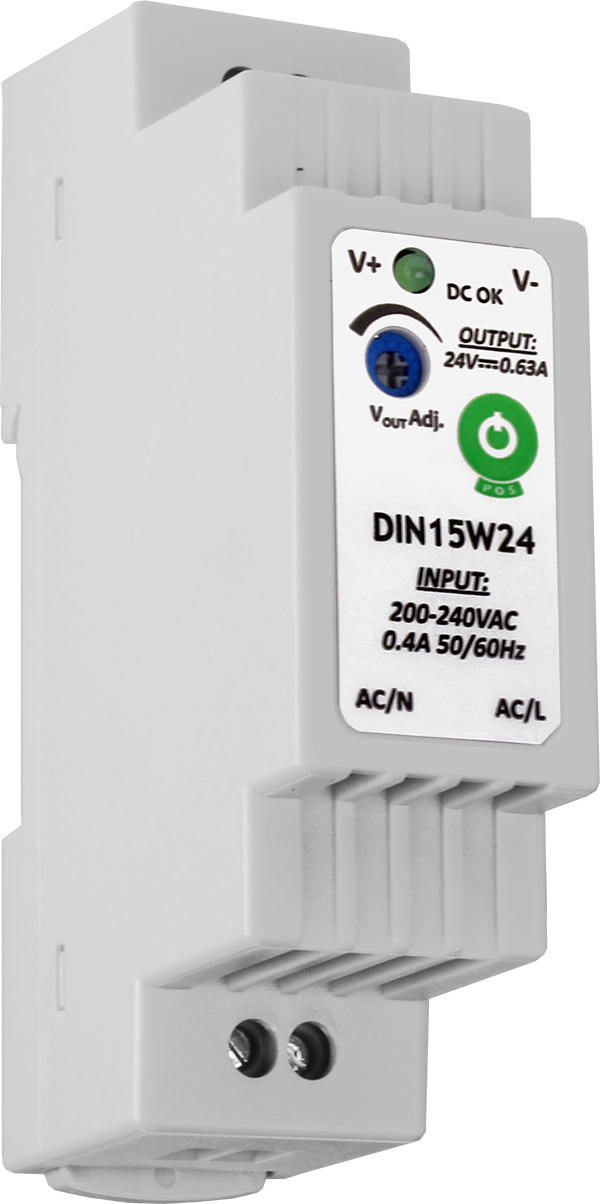 ZASILACZ NA SZYNĘ DIN TH35 15W 24V 0.63A DO TAŚM LED DOMOFONU CCTV POS Model DIN15W24