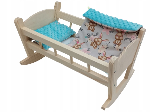 KOŁYSKA DREWNIANA DLA LALKI LALEK DUŻA POŚCIEL
