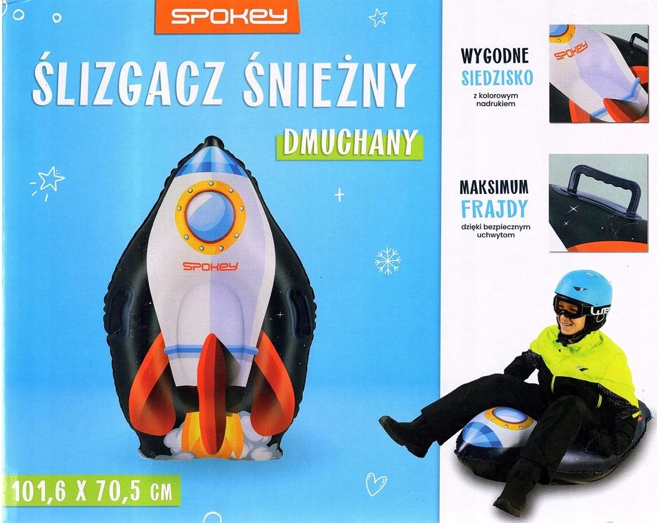 Sanki dmuchane Ślizgacz śnieżny z uchwytami Rakieta Kolorowy nadruk Spokey