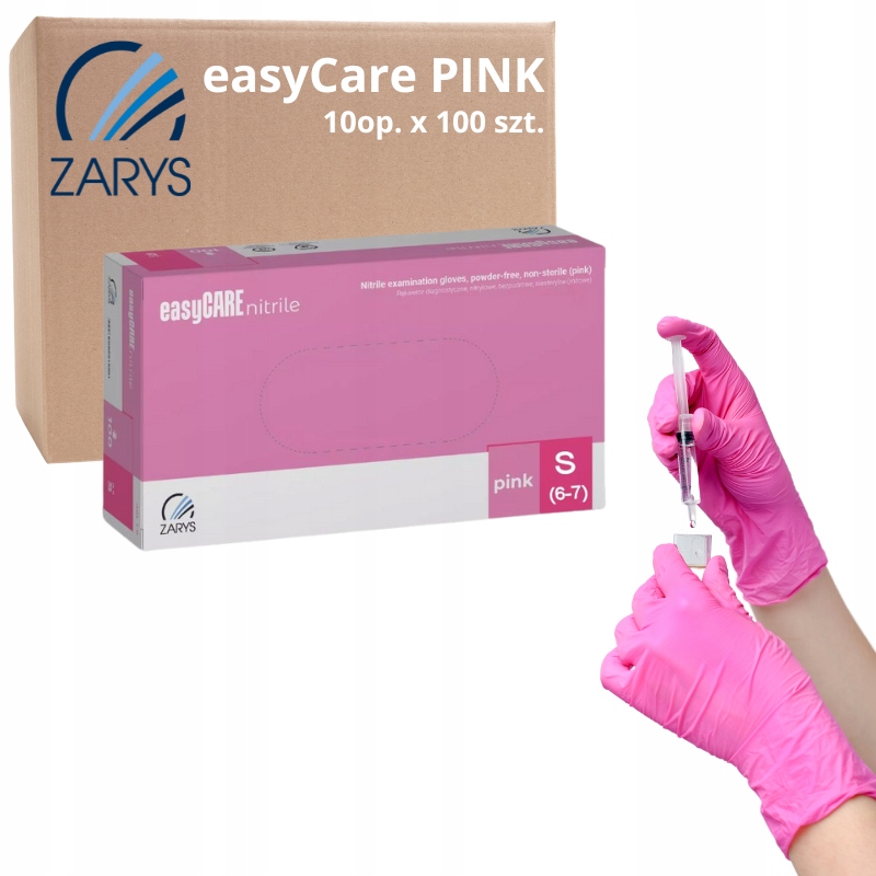 Levně Nitrilové rukavice Bezpudrové easyCARE Růžové S karton 10 ks Zarys