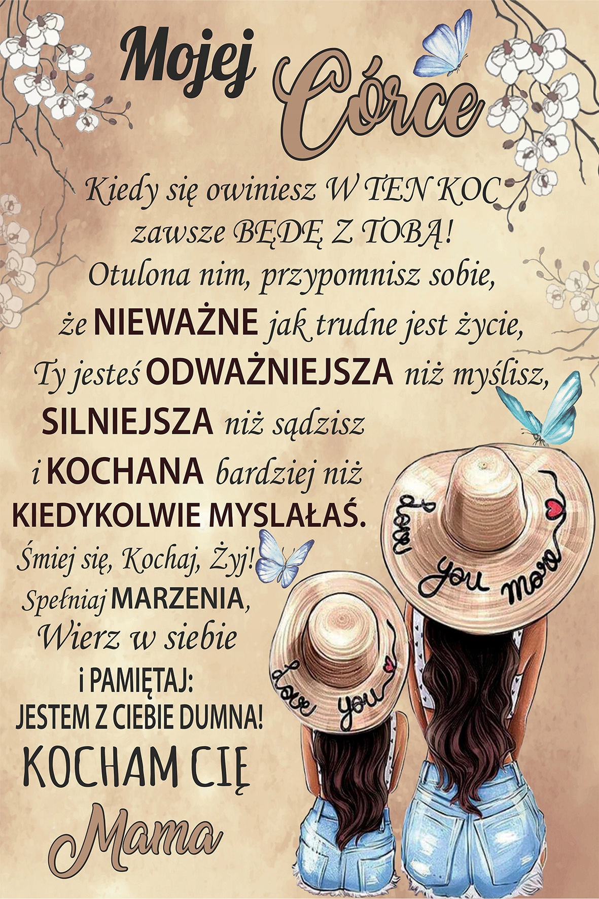 KOC DLA CÓRKI OD MAMY 150x100CM KAPELUSZE