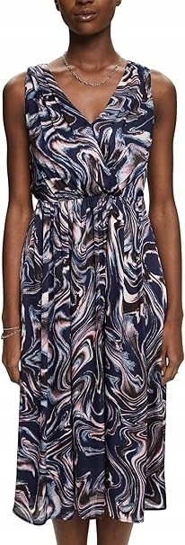 Esprit Vzorovaná Šaty MIDI S Výstřihem Do V 38 Jpb