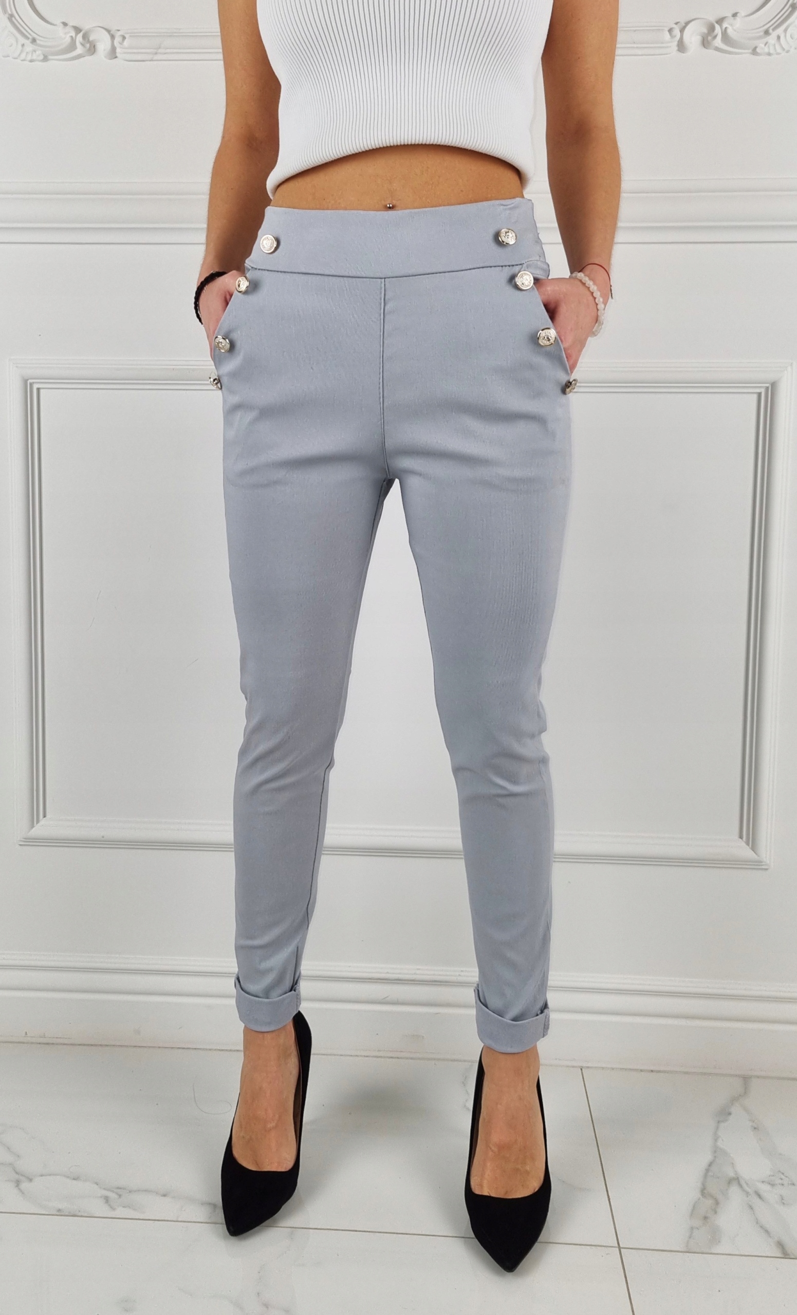 ELASTYCZNE - SPODNIE - DAMSKIE - W GUMKĘ - GUZIKI Marka inna