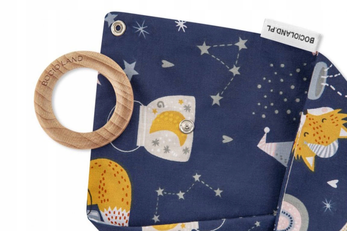 BOCIOLAND APASZKA ŚLINIAK GRYZAK DREWNIANY LIS Zapięcie zatrzask