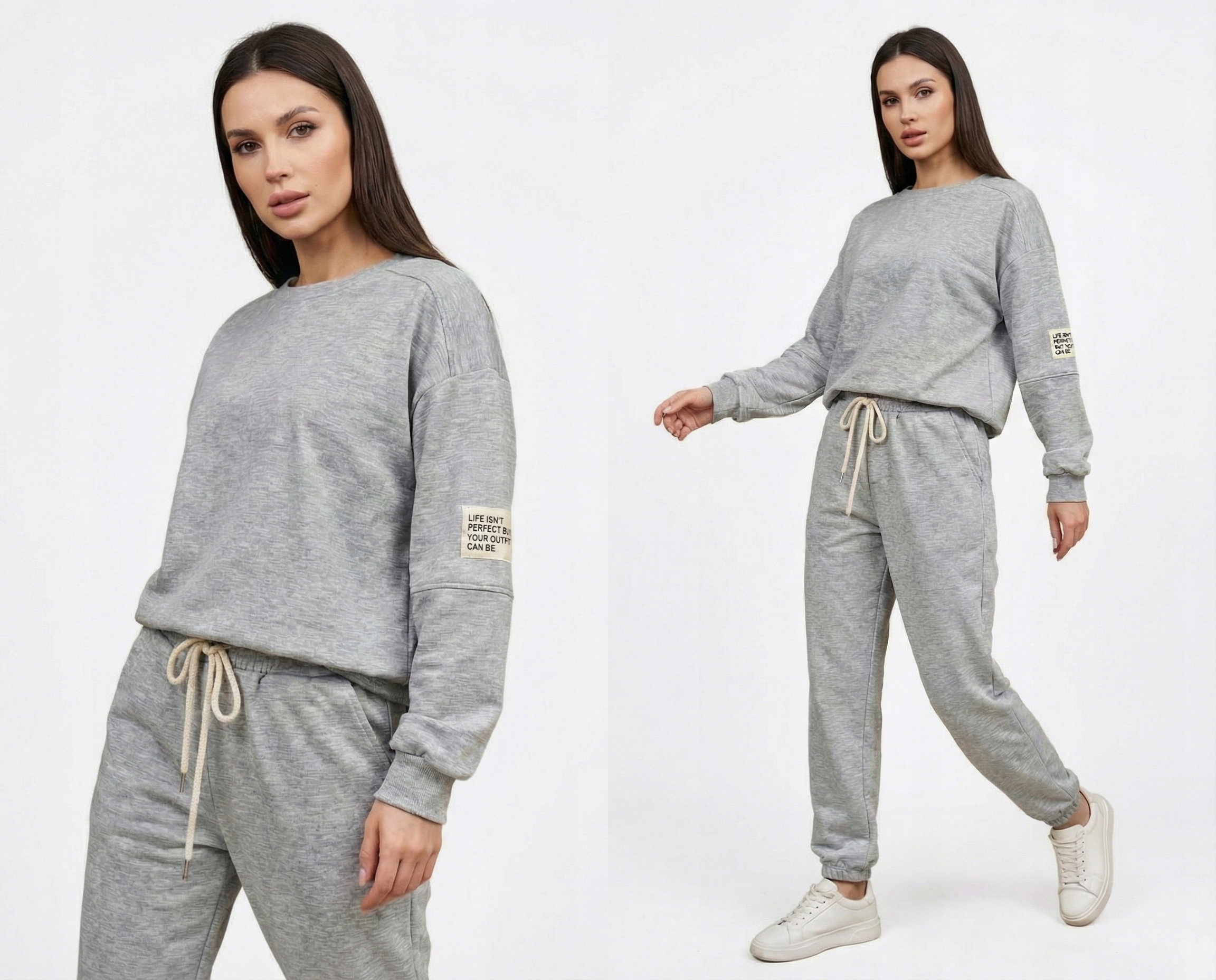 Damski Komplet Dresowy Bluza Spodnie Luźny Oversize Codzienny Szary Uni