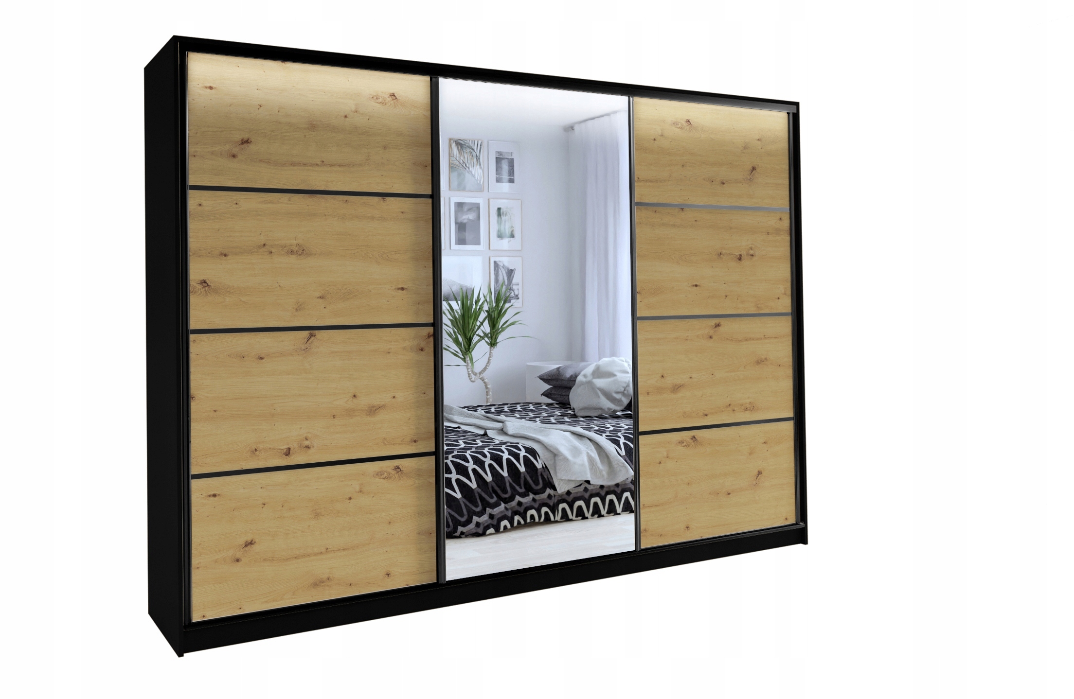 Szafa przesuwna z lustrem 280 artisan czarny LOFT Szerokość mebla 280 cm