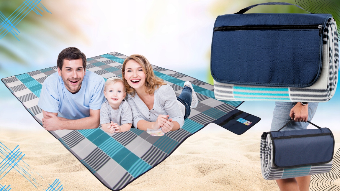 DUŻY koc piknikowy plażowy z izolacją 150X200 MATA TURYSTYCZNA WYTRZYMAŁA Kolor dominujący wielokolorowy