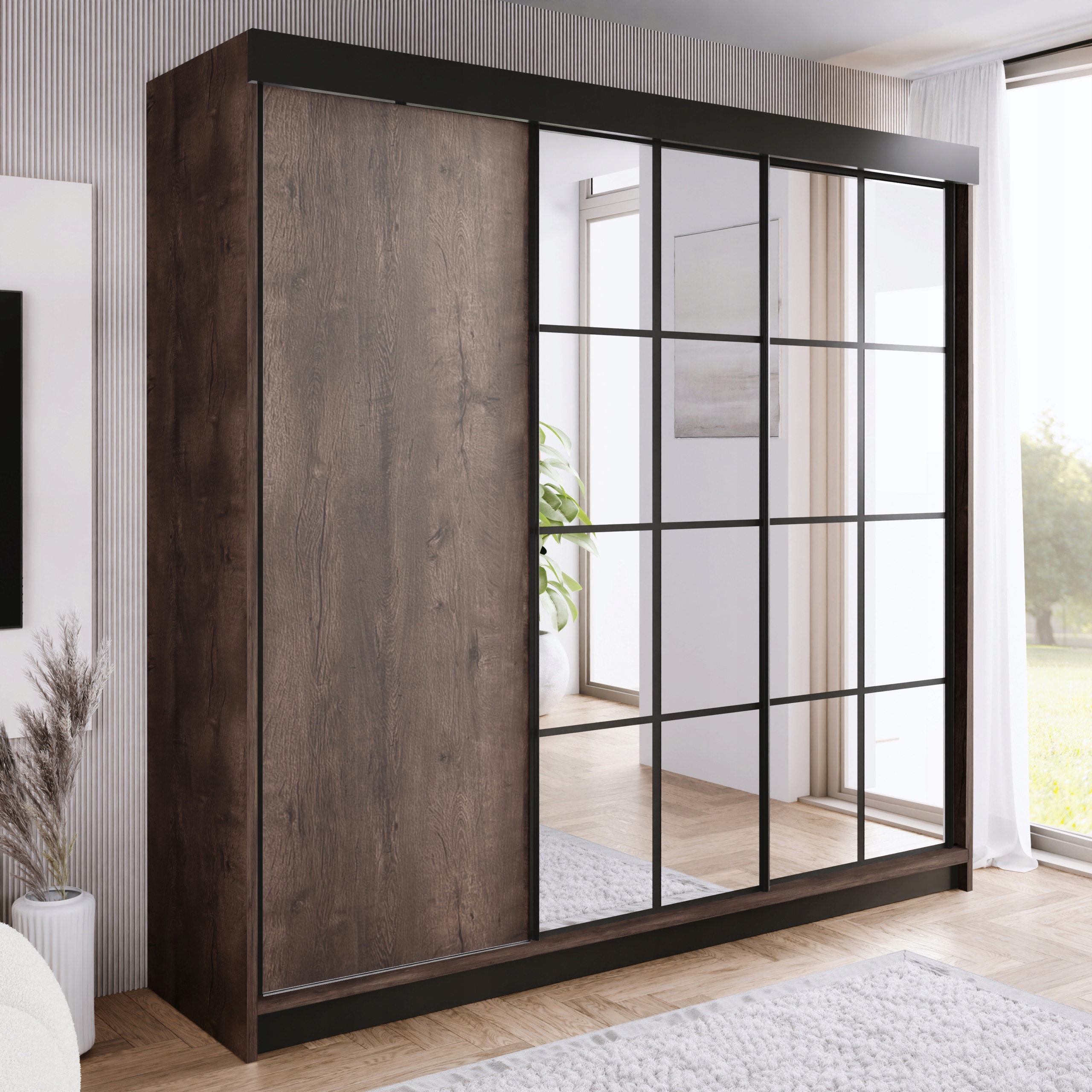 Skříň skříň se zrcadlem Bari 2 jasan tmavý 250 se zrcadly