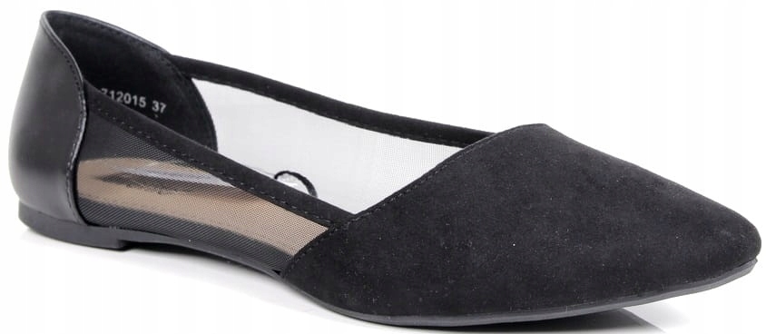 iButy DAMSKIE BALERINY NA PŁASKIEJ PODESZWIE Z SIATECZKĄ CZARNE WYGODNE Wzór dominujący bez wzoru