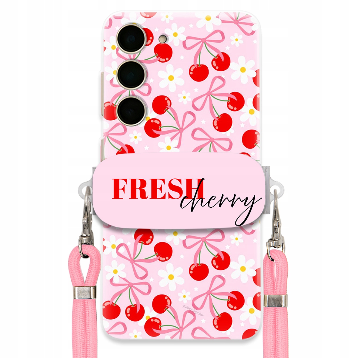 Puzdro na Samsung S24 Case Držiak šnúrok Ružový Fresh Cherry Čerešňové mašle