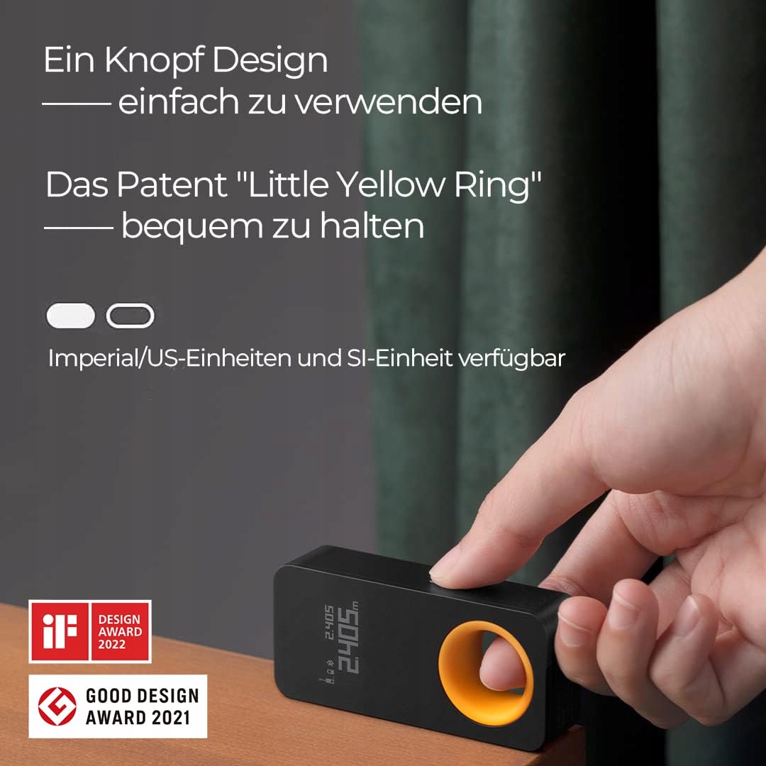 HOTO Laserowy Dalmierz 30m Bluetooth OLED USB-C — miniatura 2