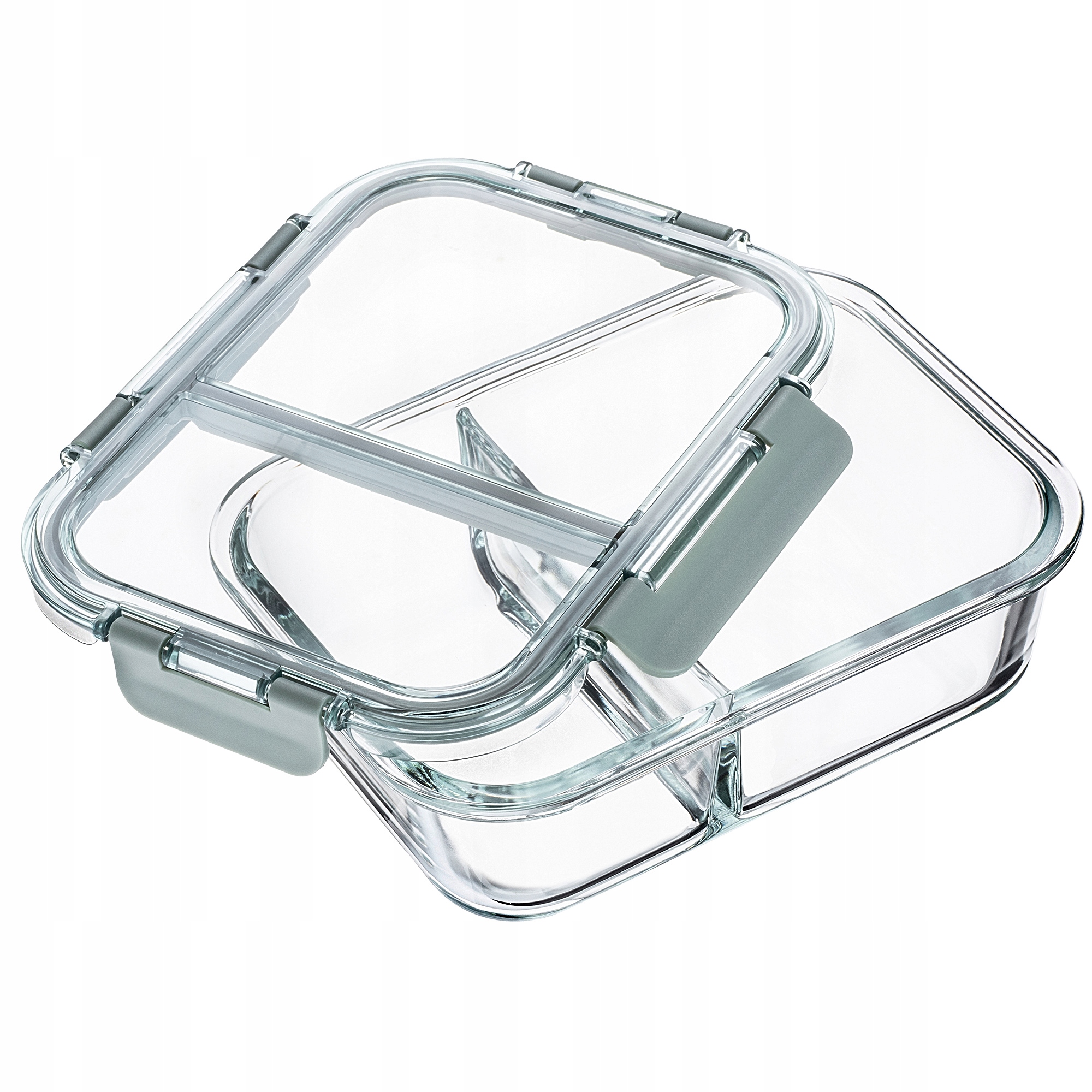 POJEMNIKI NA ŻYWNOŚĆ SZKLANY ZESTAW POJEMNIKÓW 4x 1L Z PRZEGRODAMI LUNCHBOX Wysokość 7 cm