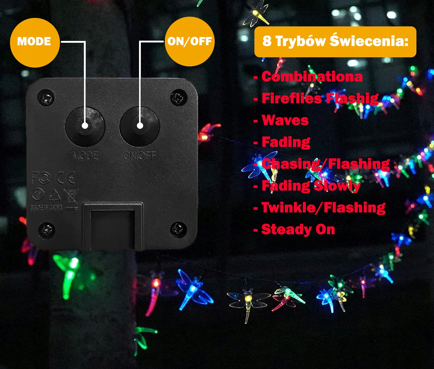 GIRLANDA SOLARNA OGRODOWA WAŻKI 30 LED 6,5M Lampki Solarne Ogrodowe Lampy Odległość między żarówkami 15 cm