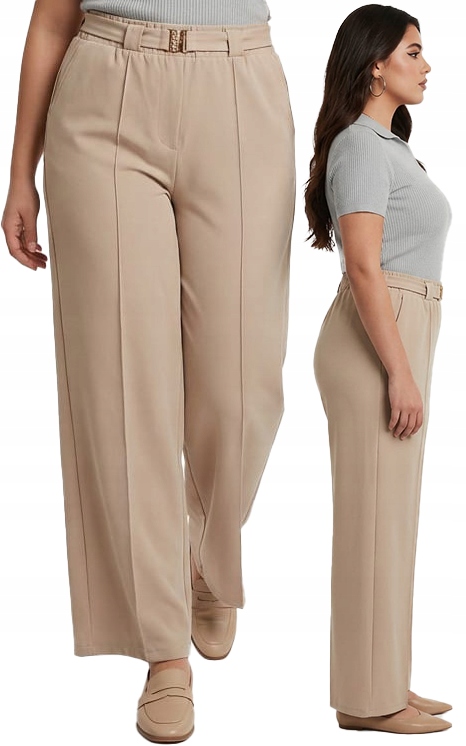 Dámské kalhoty Vysoký stav Bavlněné Elegantní Béžové Jednoduché vel 40