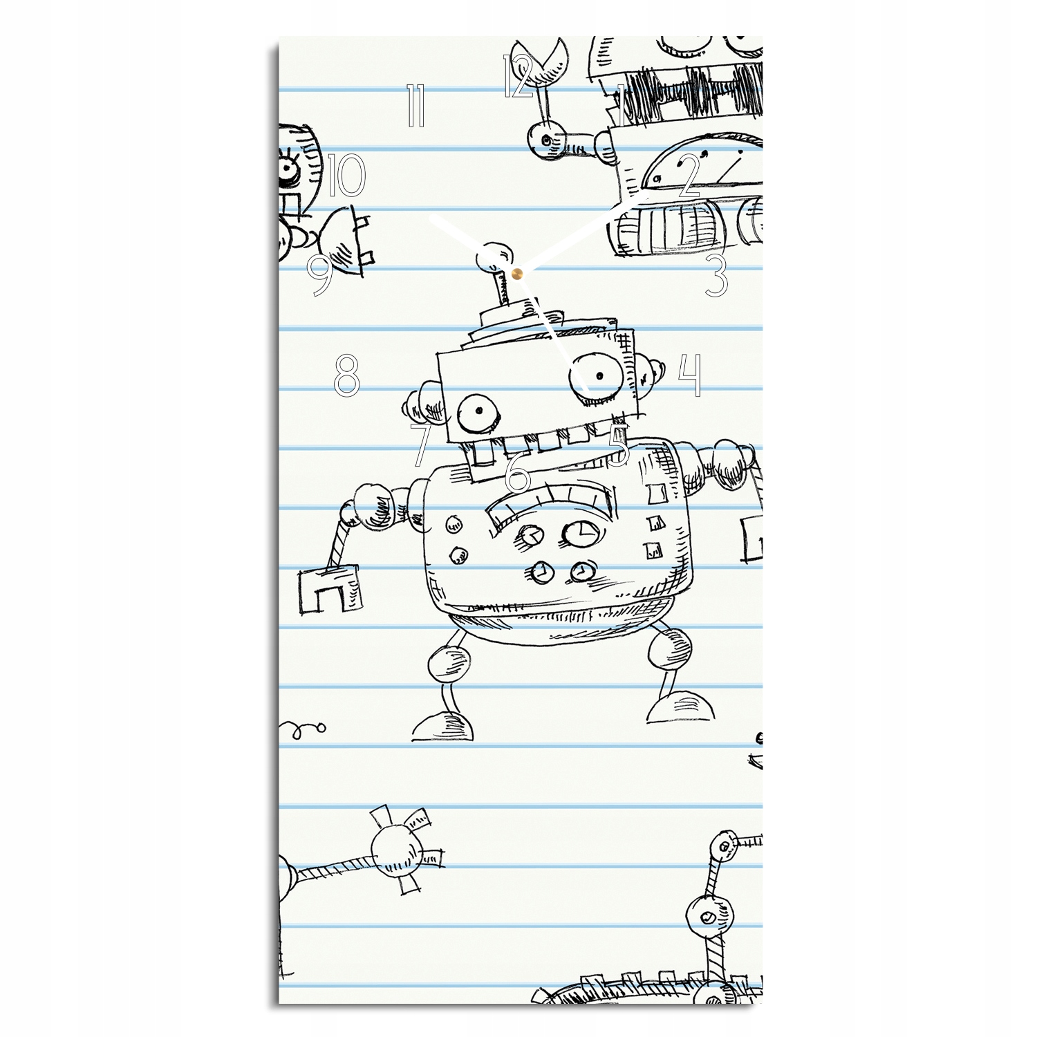 hodiny na skle Robot kresba zošit 30x60 ozdobné
