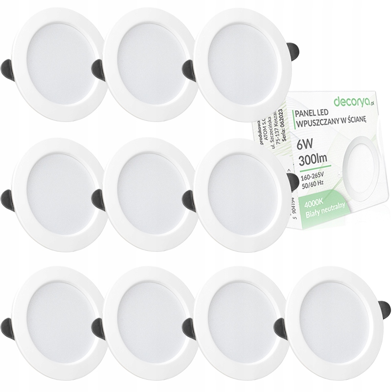 10x Panel Led Podtynkowy Okrągły Plafon Sufitowy 6W 4000K Niemruga CCD Slim