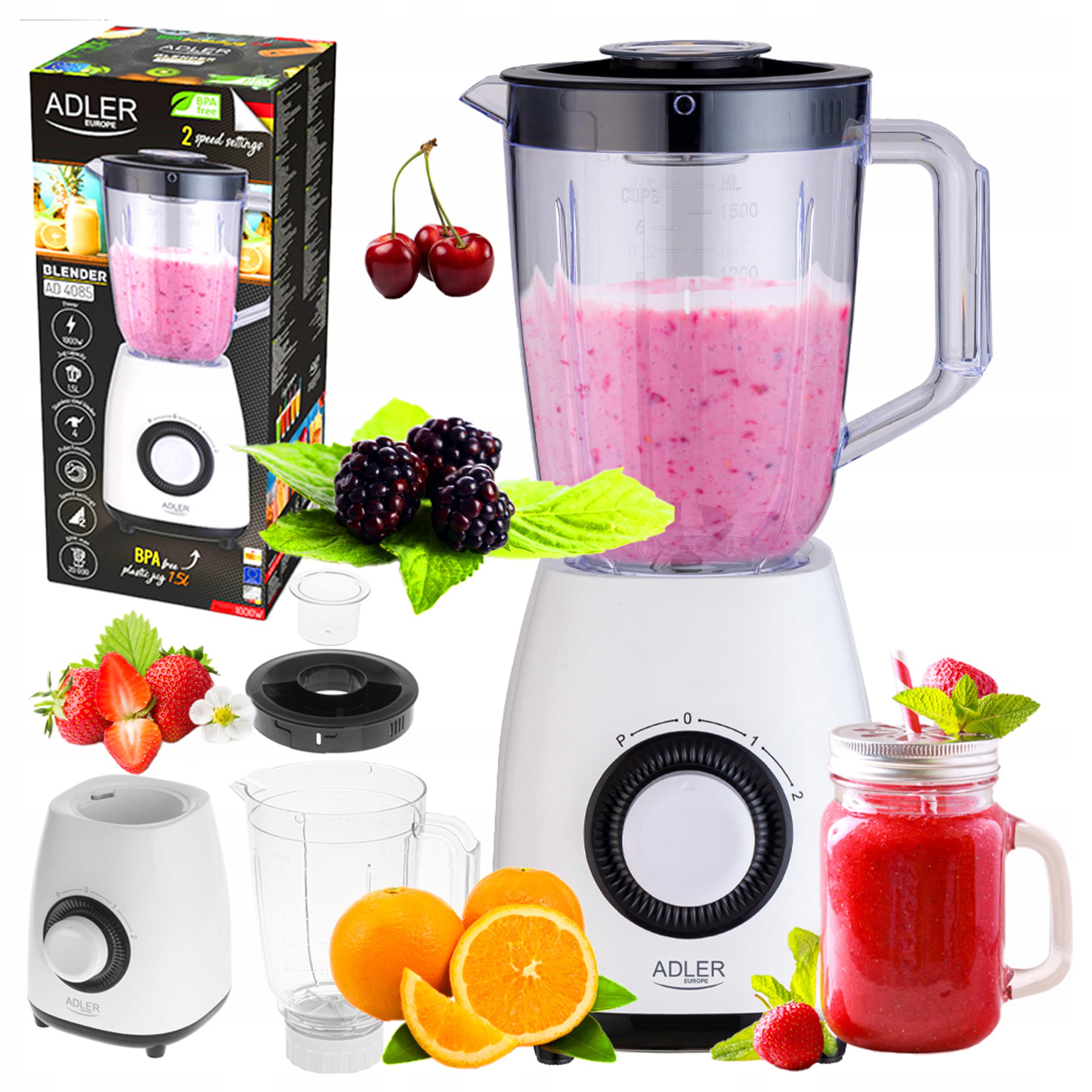 Blender Kielichowy Mikser 1,5L 1000W Adler Ad 4085