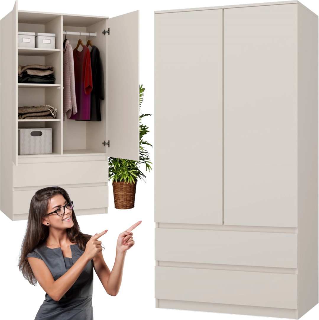 Szafa Garderoba 2D2S 90 cm 2 Szuflady 4 Półki Drążek Dwudrzwiowa Kaszmir