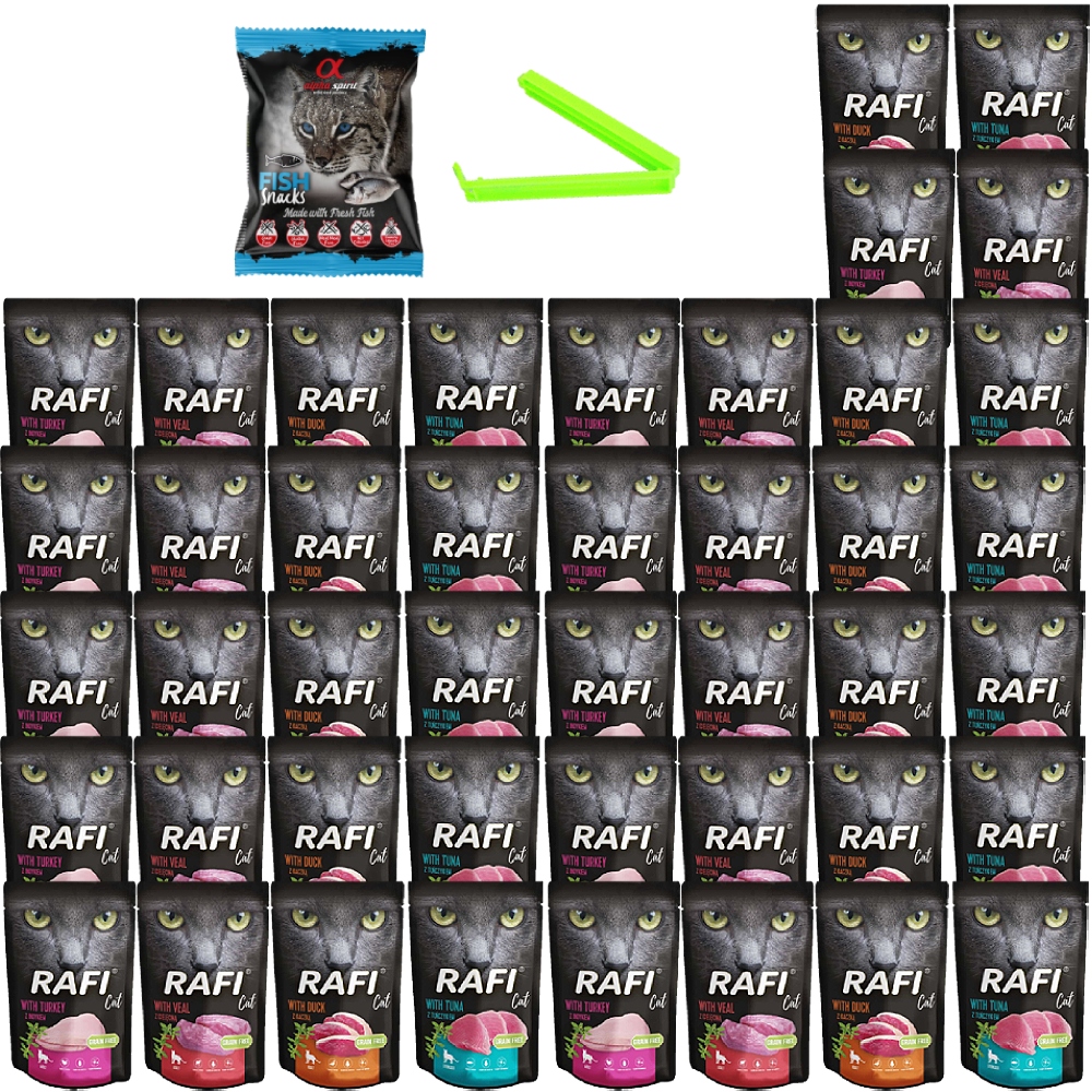 Dolina Noteci Rafi Cat Mix Smaków Saszetka 40x100g Tuń,Kacz,Ind,Ciele)
