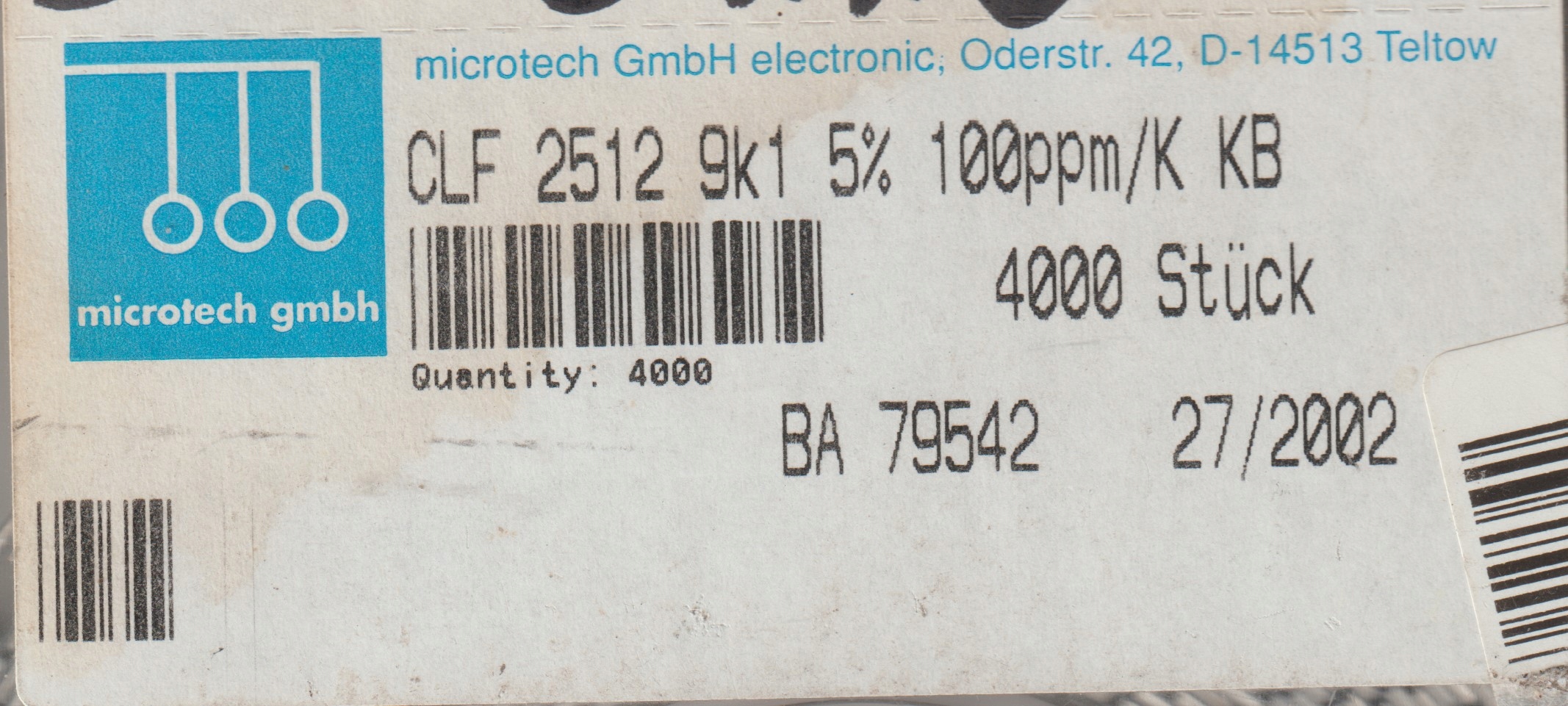 [20szt] 9K1 5% 100ppm 1W rezystor Smd 2512 Microtech