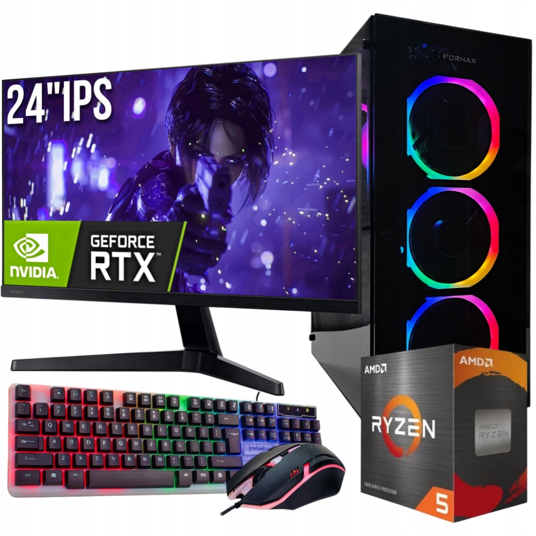 PC GAMINGOWY Ryzen 5 5500 RTX 4060 32GB DDR4 + Monitor 24