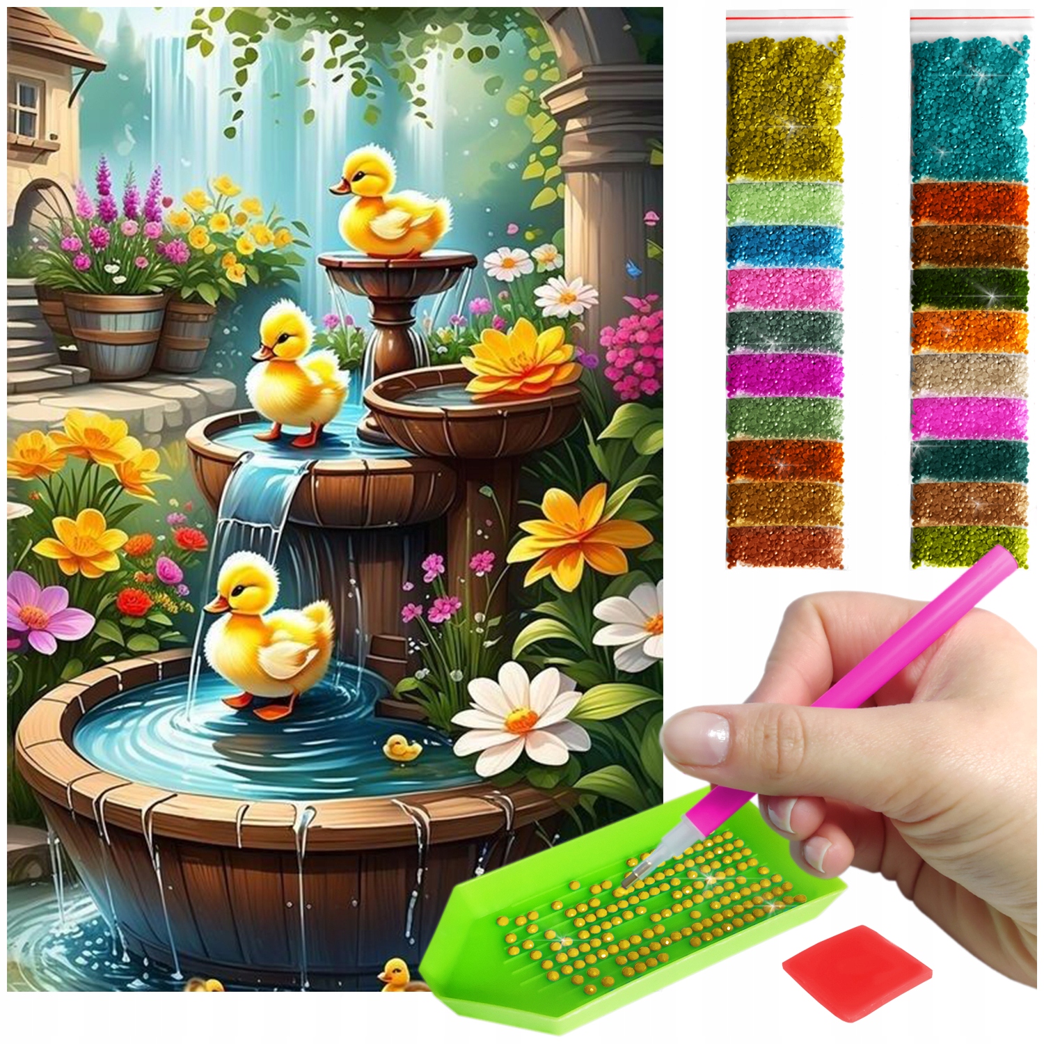 Výšivka Diamond Painting mozaika kachničky ve fontáně sada