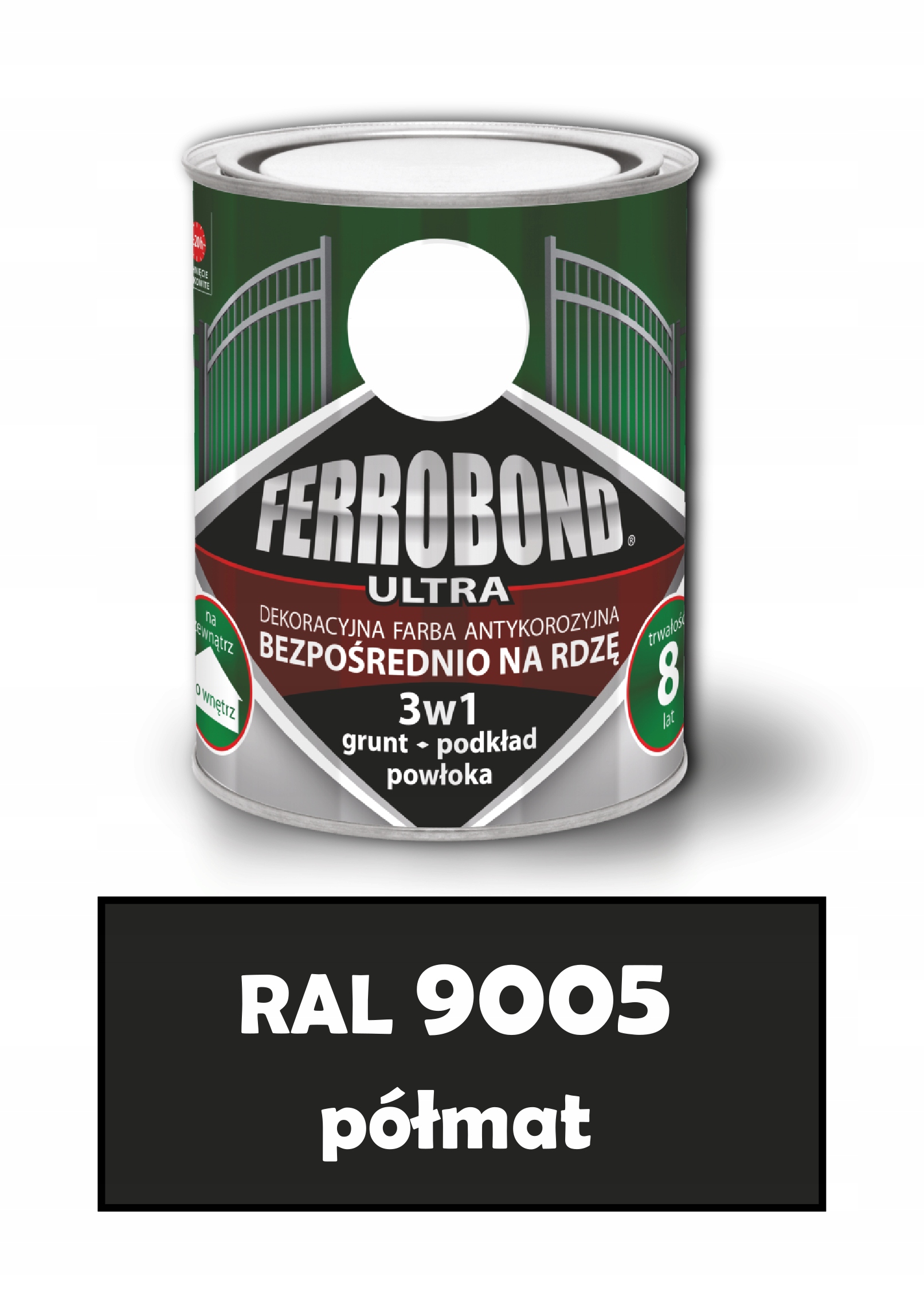FERROBOND (PÓŁMAT, CZARNY, RAL 9005) 0,7 L DO METALU NA RDZĘ