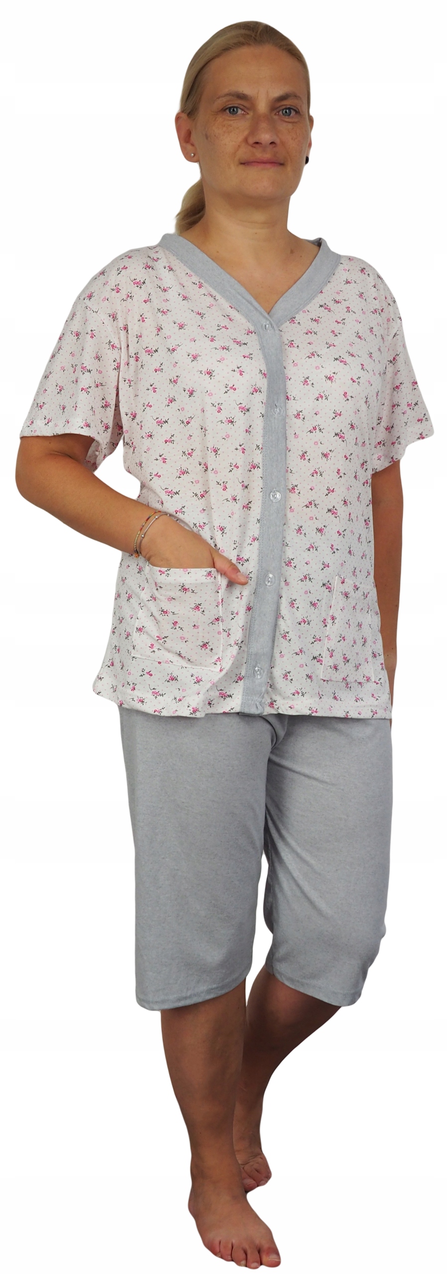 Piżama damska 4XL guziki ROZPINANA rybaczki KWIATY plus size Model LadyR