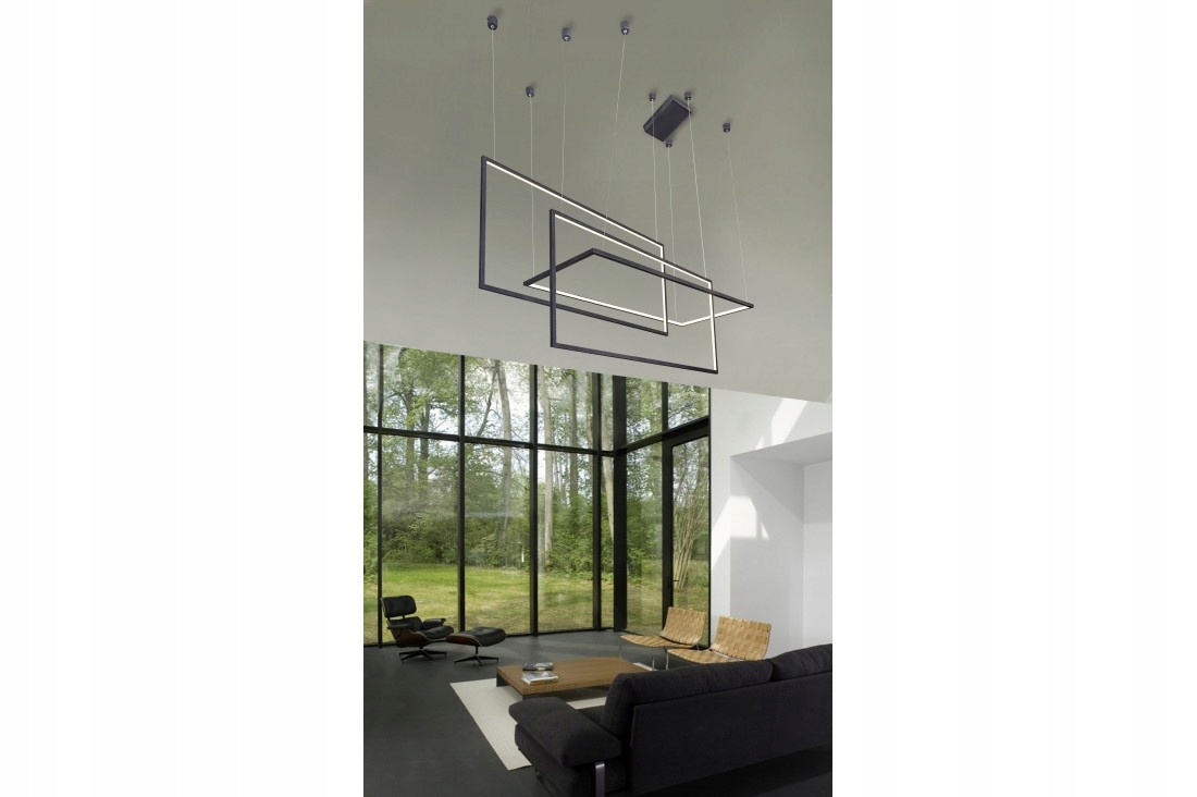 Velká prostorová Led lampa Metric 3 obdélníky nad kuchyňským ostrovem, stůl