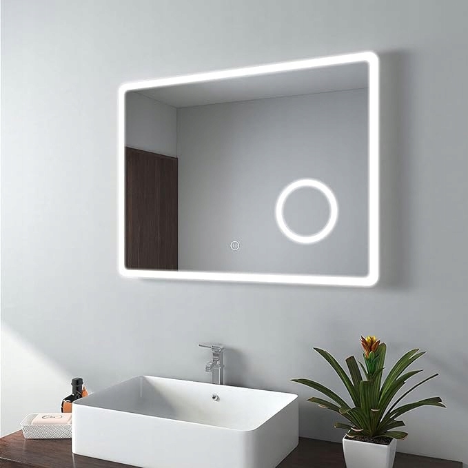 Lustro Łazienkowe Emke IP44 80x60 Bezołowiowe Do Makijażu 3xPowiększenie