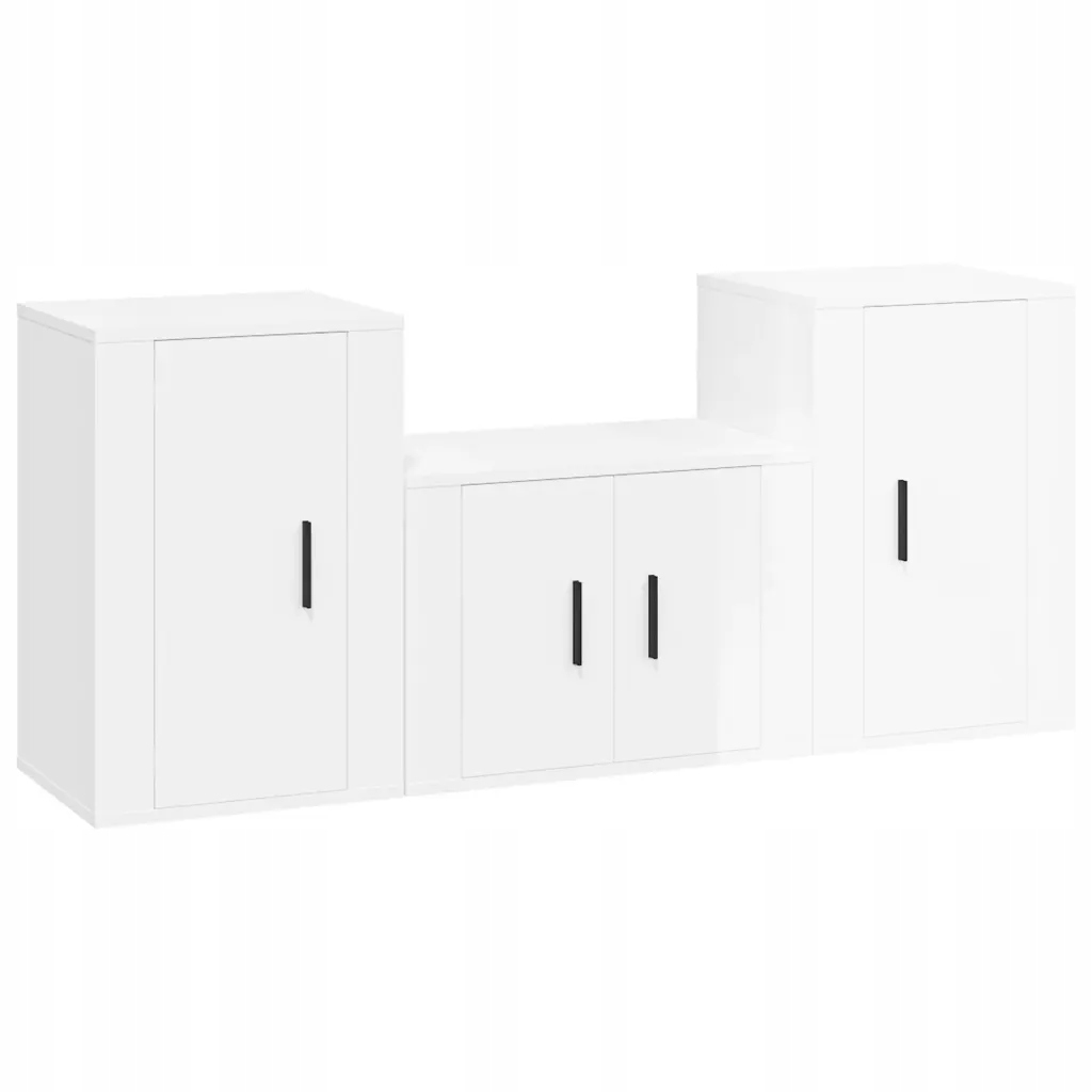 Zestaw szafek Tv Biały Połysk 3 sztuki, 57x34,5x40 cm, 40x34,5x60 cm
