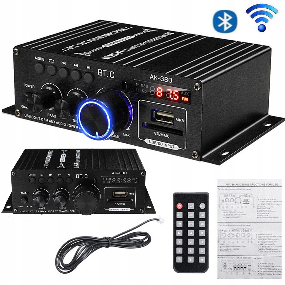 Receiver 40W Bluetooth Usb Stereo Zesilovač Fm Rádio 12V Vysoká Kvalita LCD