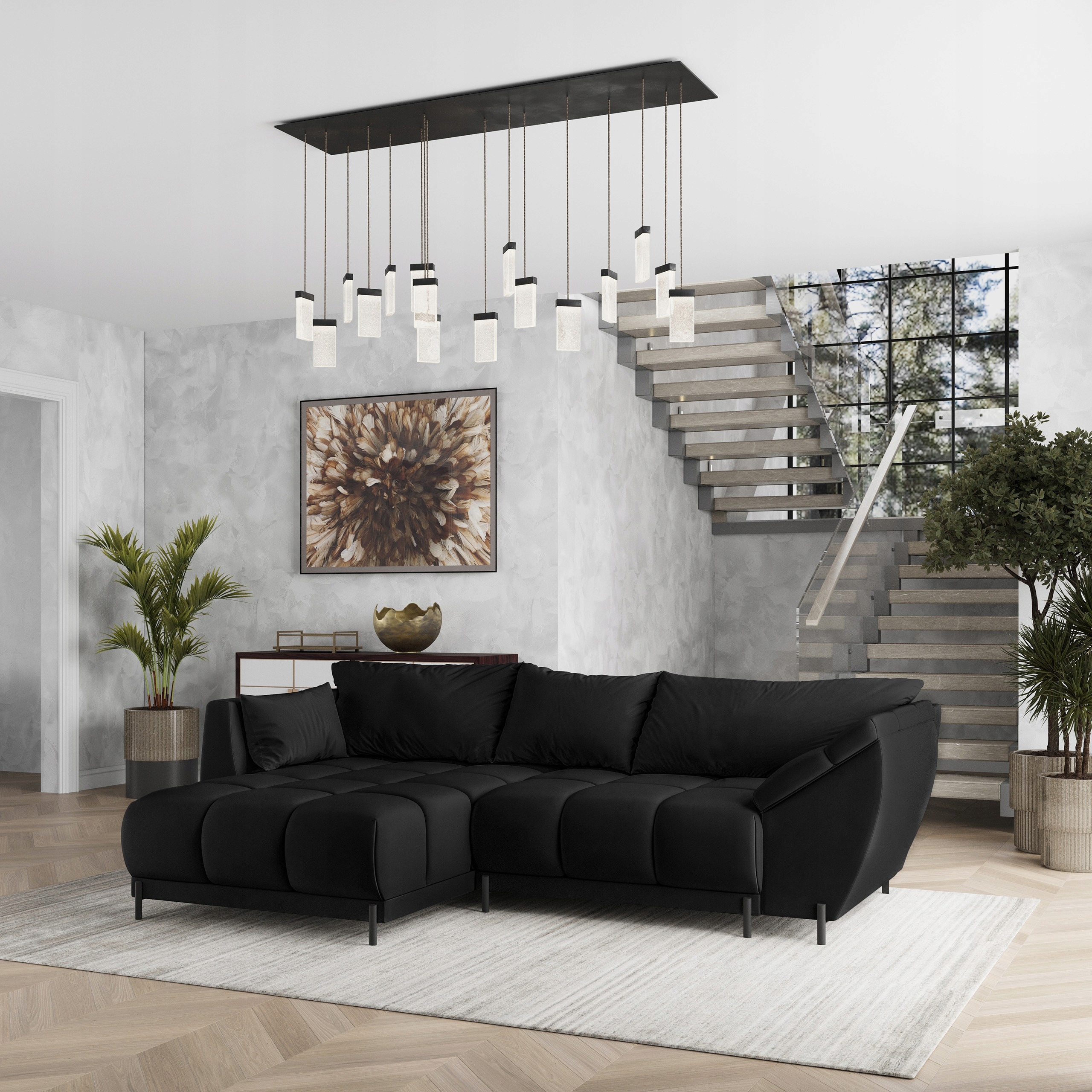 Rohová Sedací Souprava Vestano Funkce Spaní Klasický Velur Černá