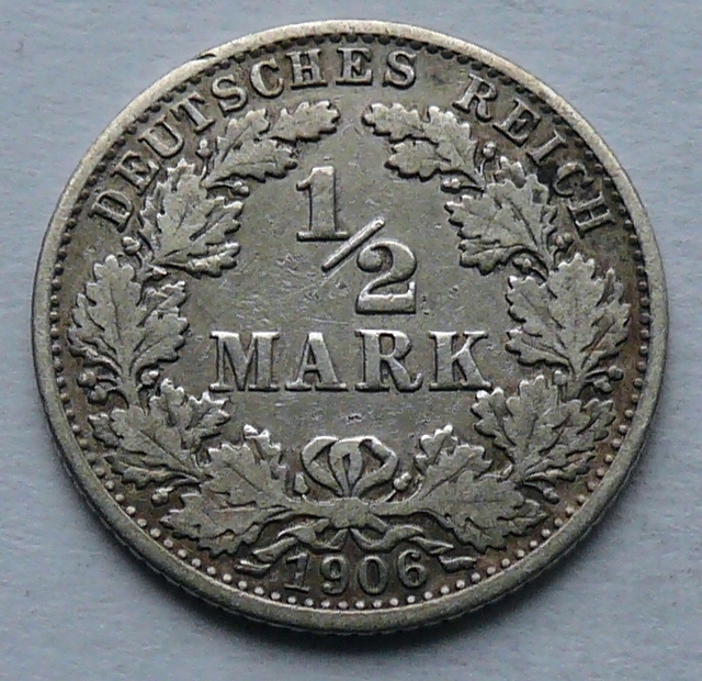 NIEMCY - 1/2 MARKI 1906 r. A - SREBRO Ag