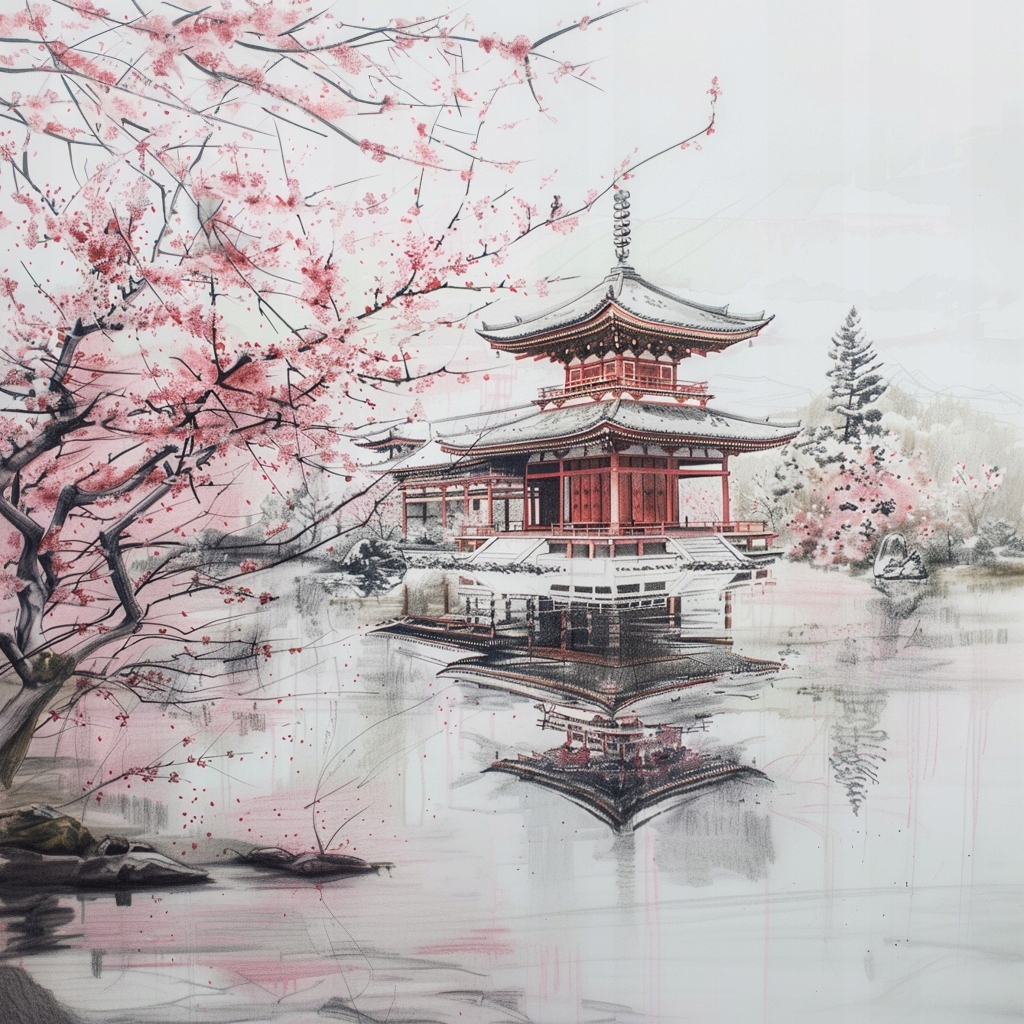 Obraz Na Plátně Canvas Japonský Chrám Višeň Pagoda Orient 80x80