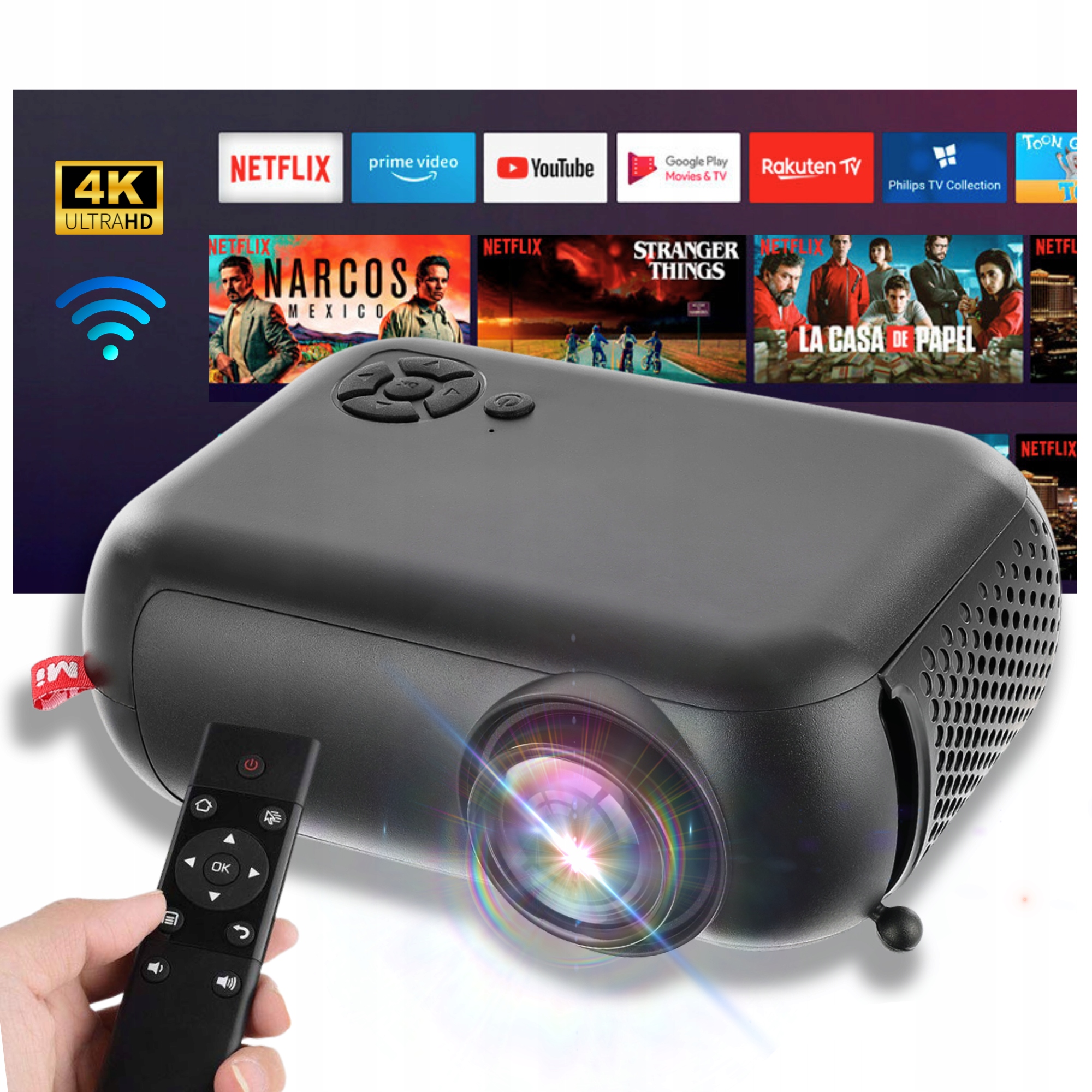 Przenośny Rzutnik Mini Projektor Led Full Hd Powerbank 1800lm Drmz S10