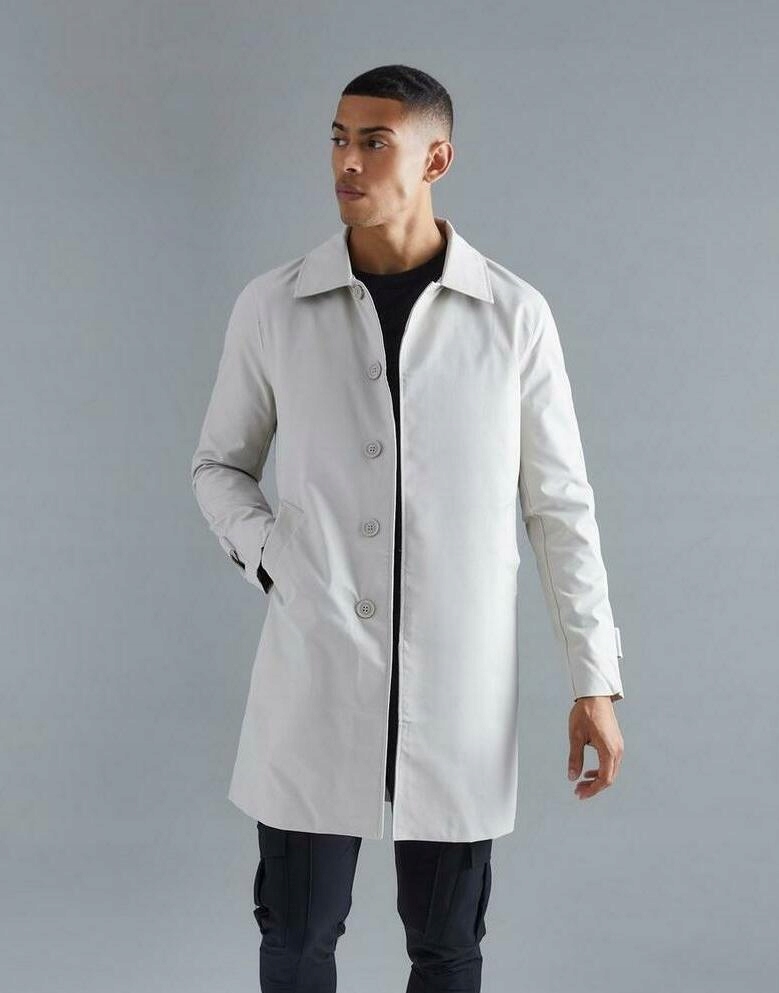 PŁASZCZ BEŻOWY GŁADKI PRZEJŚCIOWY KLASYCZNY GUZIKI DŁUGI RĘKAW BOOHOO XL Rozmiar XL