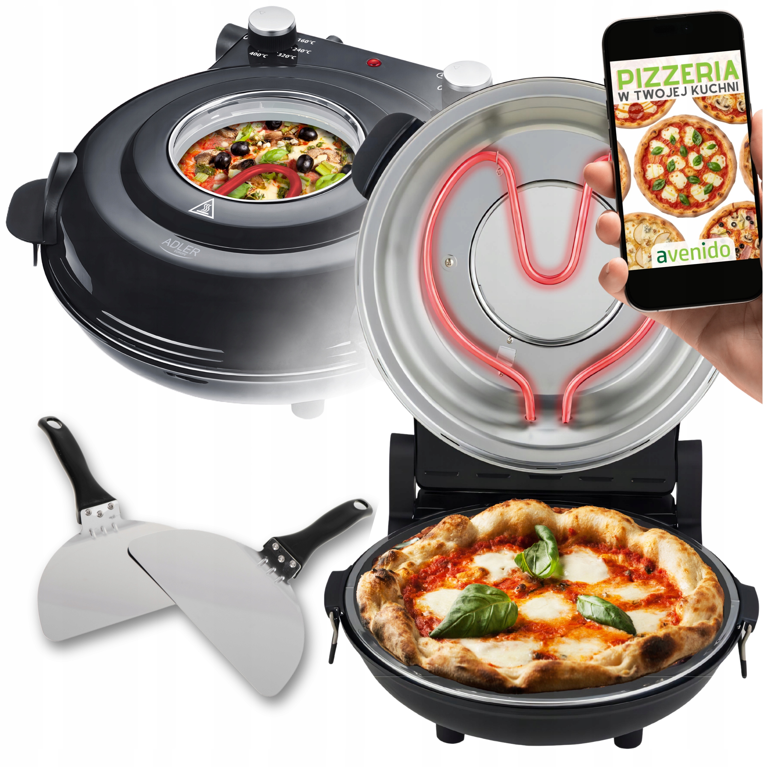 Kamna Na Pizzu Keramický Kámen Regulace Teploty Do 400°C 2 Lopatky