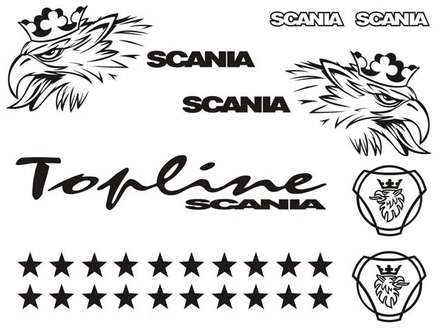 Komplet naklejek SCANIA TOPLINE GRYF GWIAZDKI LOGO