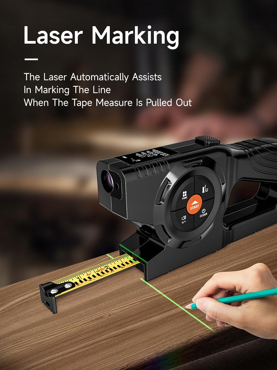 AICEVOOS Cyfrowa Miarka 3w1 60m Laserowy Dalmierz z Auto Zamknięciem — miniatura 3