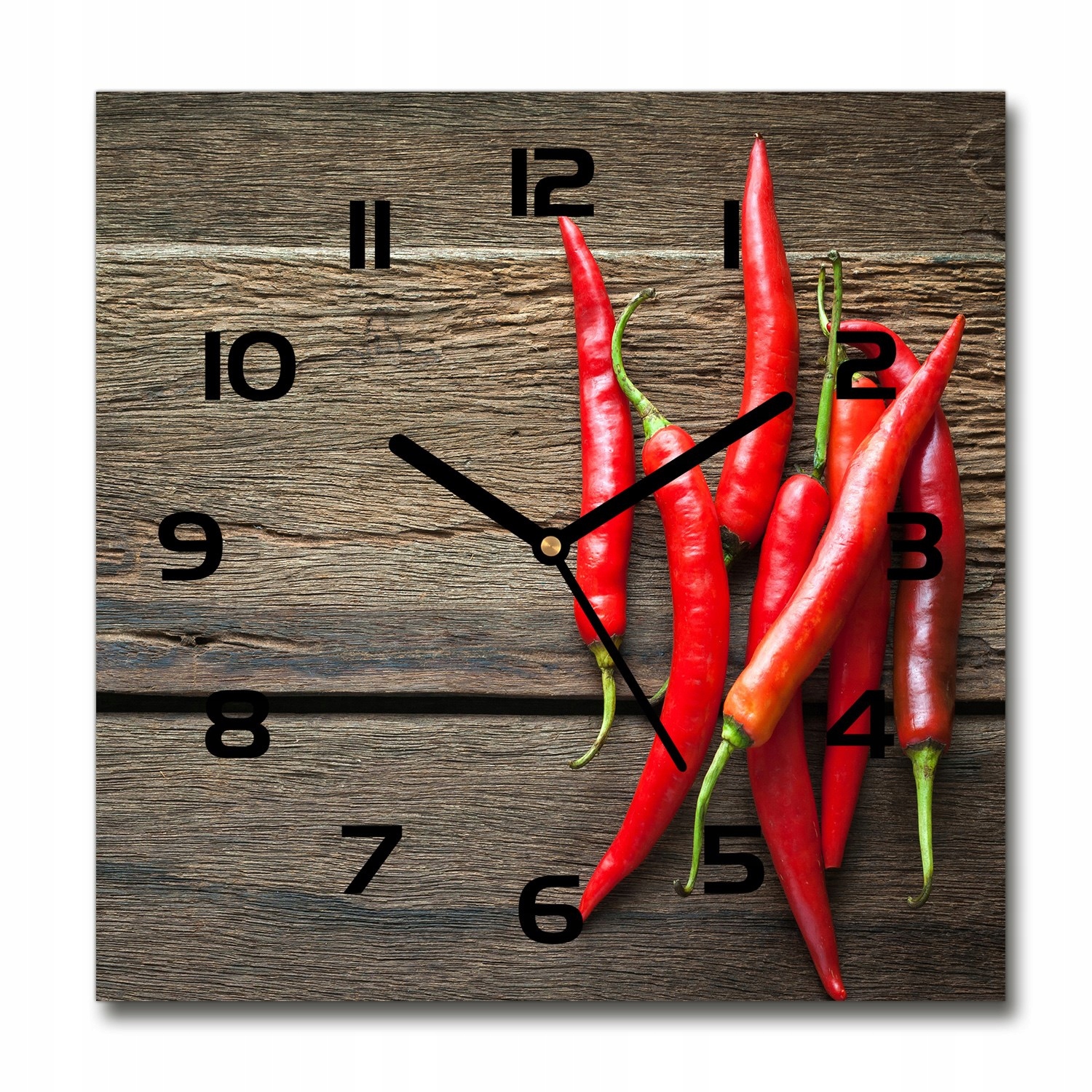 

Zegar szklany kwadratowy Papryczki chilli 30x30 cm
