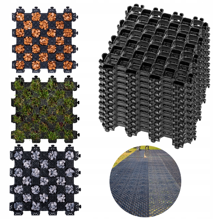 Parkovací mřížka Trávníková Geokrata Ekokratka 39×39×3 cm Sada 11 ks