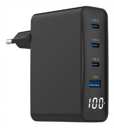 Gembird 4-PORTOWA Szybka Ładowarka Sieciowa Gan (pd) Usb (3X Usb-a 1X Usb