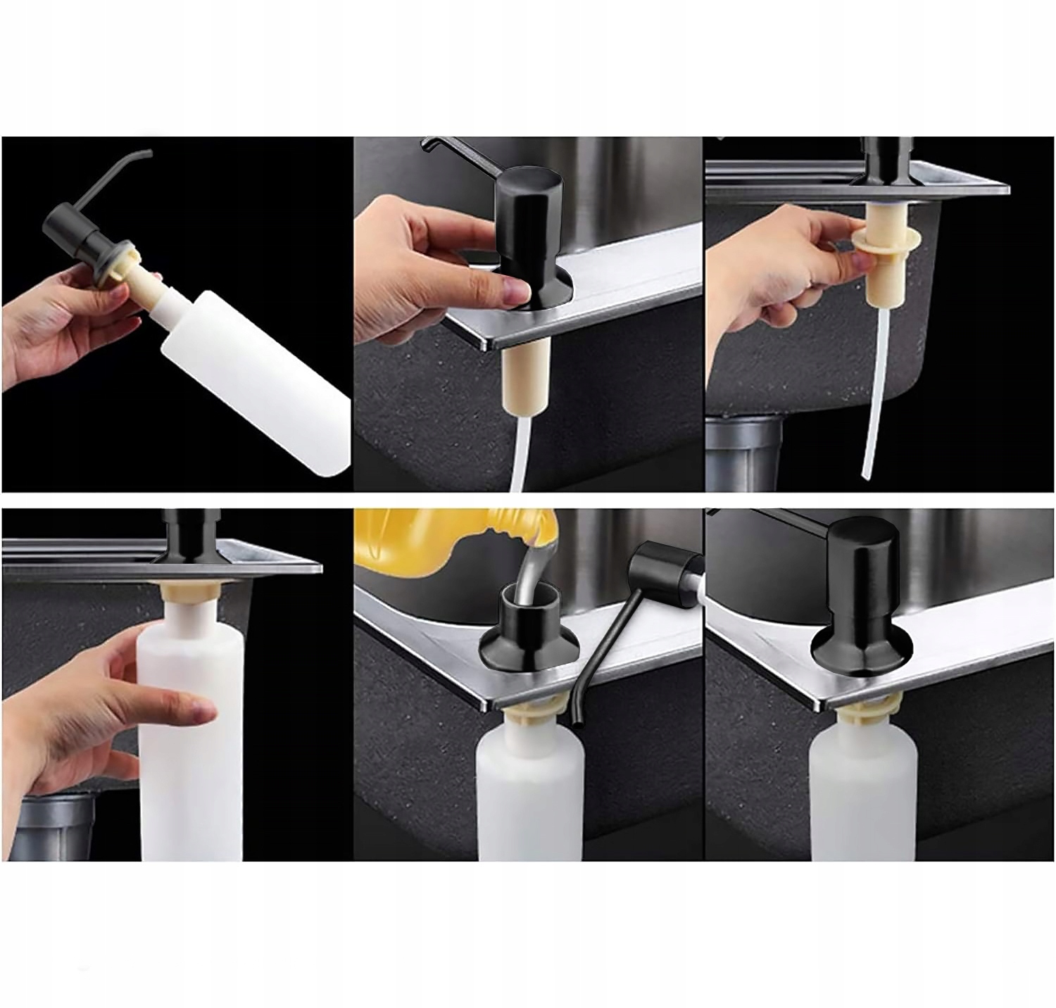 DOZOWNIK DO PŁYNU DO NACZYŃ DOZOWNIK MYDŁA DO ZLEWOZMYWAKA UMYWALKI CZARNY Linia 2289