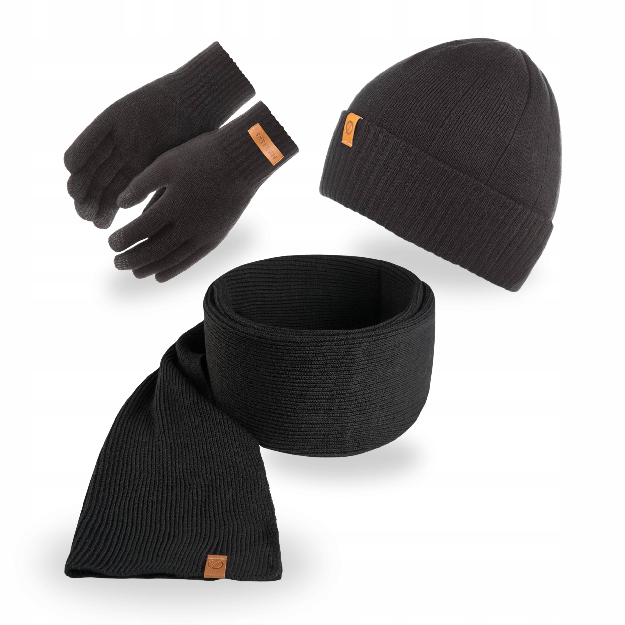 Pánský set 3v1 Čepice s rolováním Dlouhý šátek Rukavice Brodrene Černá