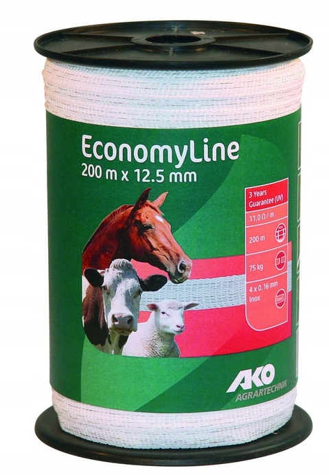TAŚMA OGRODZENIOWA ECONOMY 200M 12.5MM BIAŁA